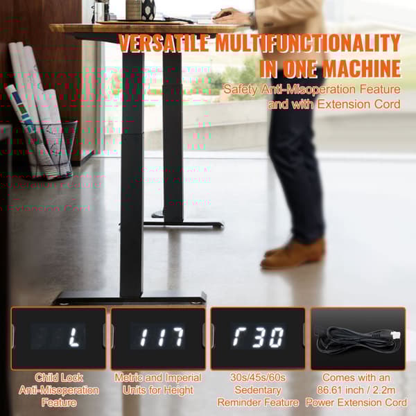 Elektrisk hæve/sænke skrivebordsramme med dobbeltmotor, justerbar 70-117 cm, sort finish.