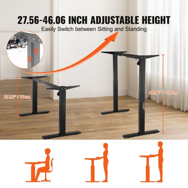 Elektrisk justerbar skrivebordsramme, højde 70-117 cm, sort workstation base til ergonomisk arbejde.