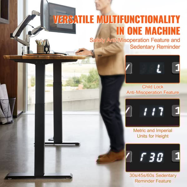 Elektrisk justerbar skrivebordsramme, højde 70-117 cm, sort workstation base til ergonomisk arbejde.