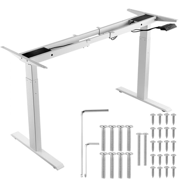 Stående skrivebordsramme med dual motor, justerbar højde 70-117 cm & længde 110-178 cm. Ergonomisk design til hjemmekontor (hvid).