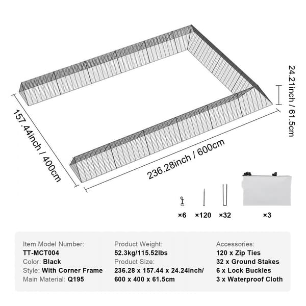 Kyllingetunneller 236,2 x 157,5 x 24,2 cm, bærbare til udendørs brug - perfekt til kyllinger, ænder og kaniner. 2 sæt inkluderet.