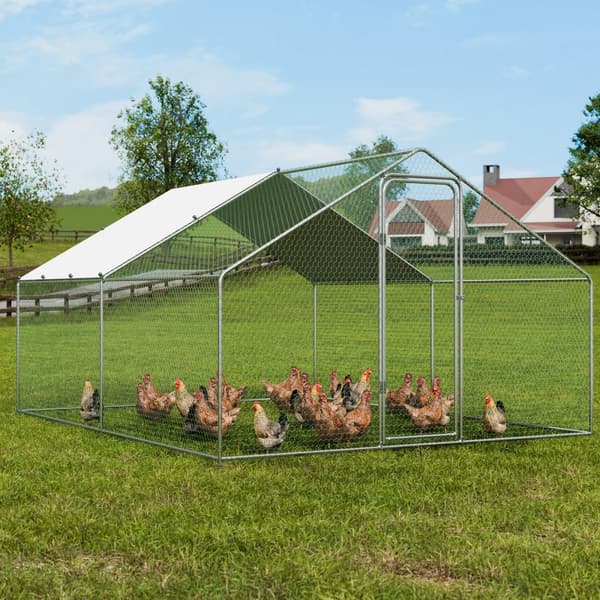 Metal hønsegård med vandtæt dæksel, Walk-in design, 9,8x13x6,5 fod - perfekt til dine kyllinger!