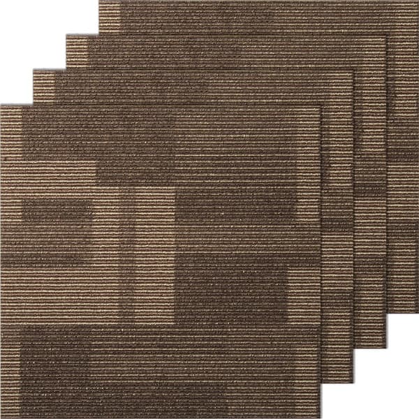 Genanvendelige tæppefliser, 24" x 24", med polstring. Bløde, nemme at installere til stue og soveværelse (24 fliser, blandet brun).