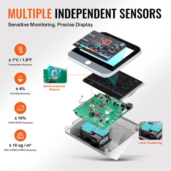 8-IN-1 Mini ilmanlaadun mittari PM1.0/2.5/10 HCHO TVOC testauslaite