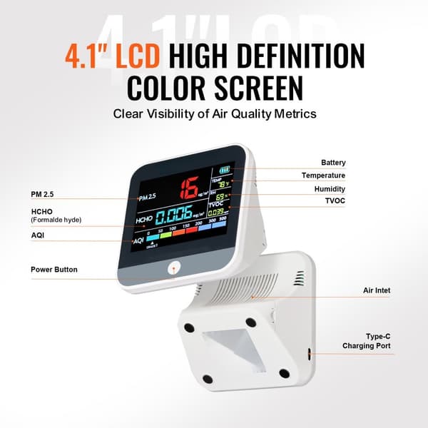 8-IN-1 Mini ilmanlaadun mittari PM1.0/2.5/10 HCHO TVOC testauslaite