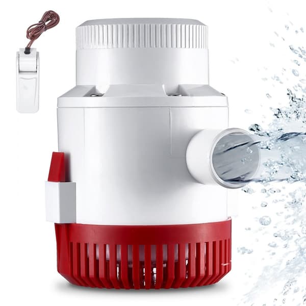 Länspump 3000GPH 12V automatisk dränkbar med flottör, 1,6" utloppsdiameter för båt, dammar och källare.