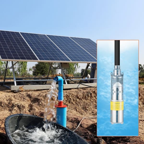 Aurinkovesipumppu 24 V DC, 277 W, max. virtaus 9,25 GPM, syvyys 65,6 ft, ideaalinen kaivo- ja kastelukäyttöön.