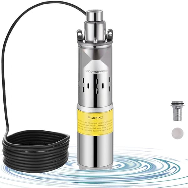 Solcelle Vandpumpe, 24V DC 277W Brøndpumpe, Max Flow 9,25 GPM, Max Højde 272 ft, Max Dybde 65,6 ft til Vanding og Husdyr.