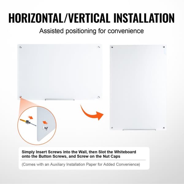 Magnetisk glas whiteboard, tør erase 36"x24", vægmonteret hvid glasplade uden ramme, inkl. markørbakke, viskelæder og 2 markører.
