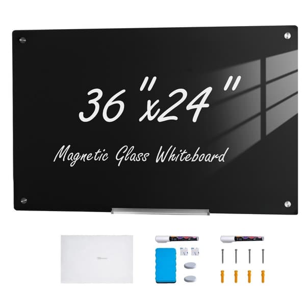 Magnetisk Glastavla, Whiteboard 36"x24", väggmonterad vit utan ram, med markörbricka, suddgummi och 2 svarta markörer.