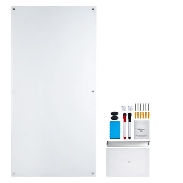 Magnetisk glas whiteboard 72"x36", vægmonteret, uden ramme. Inkluderer markeringsbakke, viskelæder og 2 markører. Perfekt til kontoret!