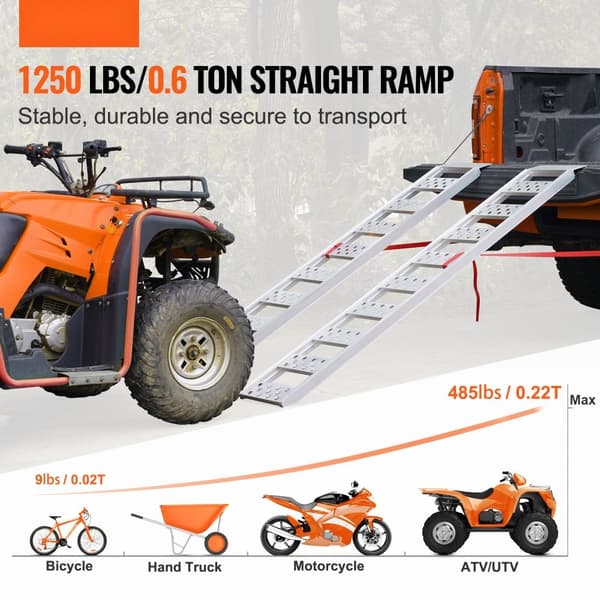 Aluminiumramper, 1250 lbs, rak ramp med slitbanor & lastremmar, bärbar för motorcyklar, ATV, lastbilar, 78"L x 12"W.