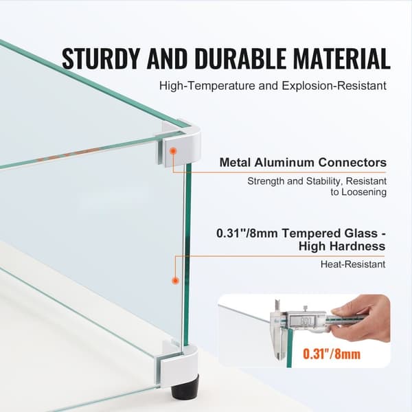 Glasvindafskærmning til 748 x 340 x 165 mm bålbord, robust hærdet glas med aluminiumsbeslag og gummifødder. Let at samle!