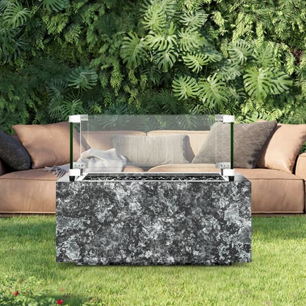 Gas Fire Pit -tuulisuoja nelikulmaiseen tulipöytään, kirkas 8 mm lasisuojus, kestävä kulmakiinnike ja jalat.