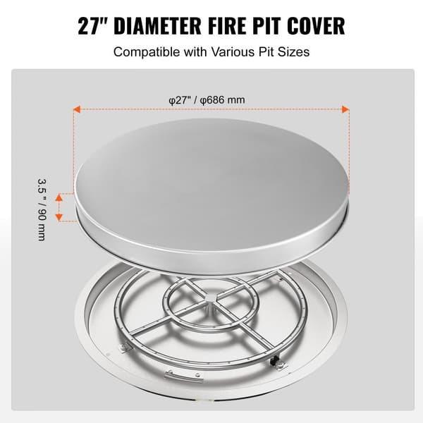 Kantava Fire Pit -kansi, 27" kannettava kipinäsuojus, ruostumattomasta teräksestä, helposti avattava ulkokäyttöön.