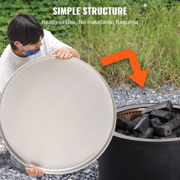 Kantava Fire Pit -kansi, 27" kannettava kipinäsuojus, ruostumattomasta teräksestä, helposti avattava ulkokäyttöön.