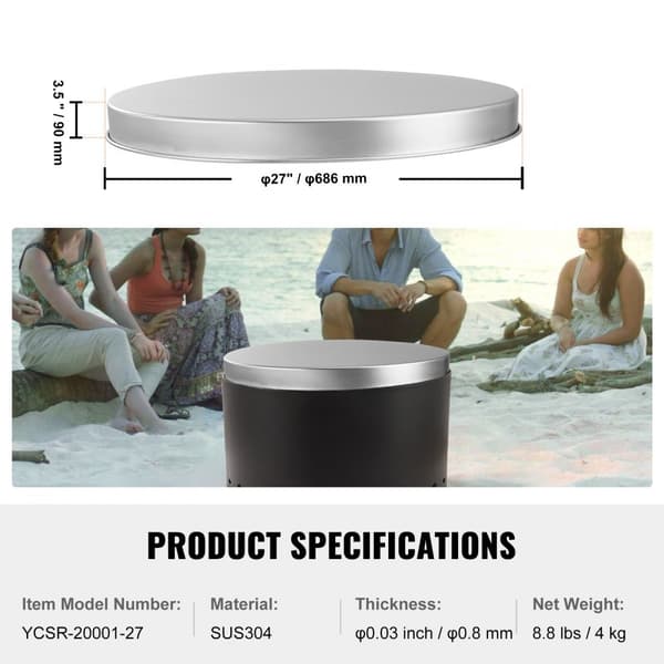 Kantava Fire Pit -kansi, 27" kannettava kipinäsuojus, ruostumattomasta teräksestä, helposti avattava ulkokäyttöön.