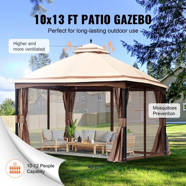 Terrassepavillon til 10-12 personer, 3 x 4 m, med myggenet, metalramme og PU-belagt polyester. Ideel til gårdhave og terasse.