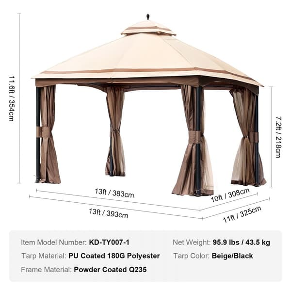 Terrassepavillon til 10-12 personer, 3 x 4 m, med myggenet, metalramme og PU-belagt polyester. Ideel til gårdhave og terasse.