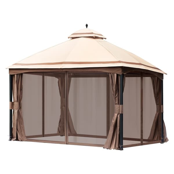 Terrassepavillon til 10-12 personer, 3 x 4 m, med myggenet, metalramme og PU-belagt polyester. Ideel til gårdhave og terasse.