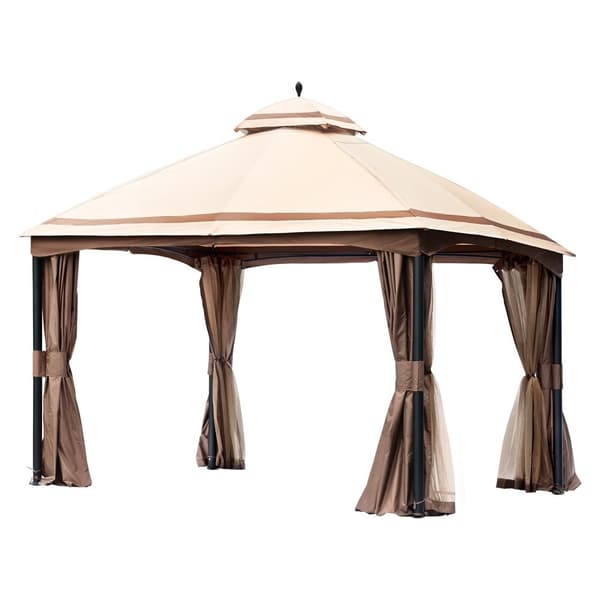 Terrassepavillon til 10-12 personer, 3 x 4 m, med myggenet, metalramme og PU-belagt polyester. Ideel til gårdhave og terasse.