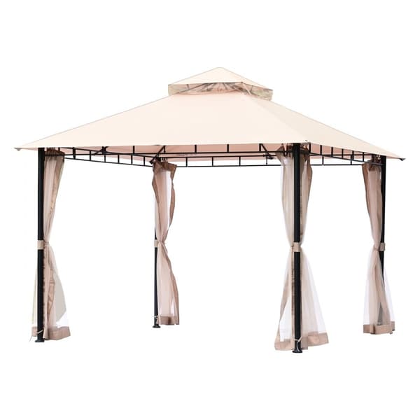 Terrassepavillon til 6-8 personer, 10x10 FT med myggenet. Metalramme og PU-belagt polyester, perfekt til udendørs brug i haven.