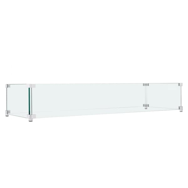 Gas ildsted vindskærm til firkantet brandbord, 595 x 190 x 165 mm. Klar hårdglasbeskyttelse, 8 mm tyk med hjørnebeslag og fod.