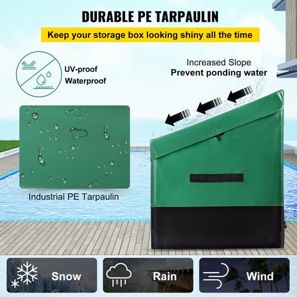 Ulkosäilytyslaatikko Patio Deck Box, 100 gallonan vedenpitävä PE-peite, kestävä ja tilava säilytysratkaisu.