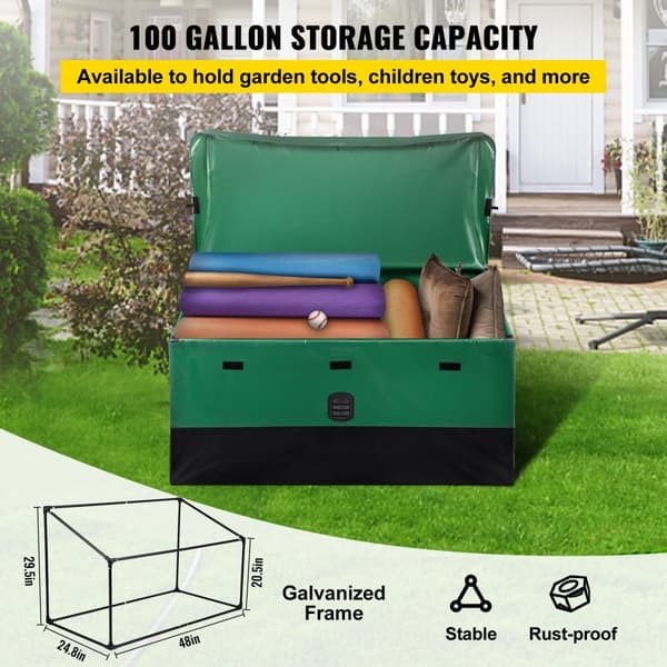 Ulkosäilytyslaatikko Patio Deck Box, 100 gallonan vedenpitävä PE-peite, kestävä ja tilava säilytysratkaisu.