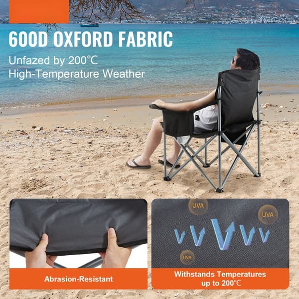 Campingstol til voksne, bærbar og robust med polstrede armlæn, sidelommer, kopholder og køletaske - perfekt til strand, picnic og fiskeri.