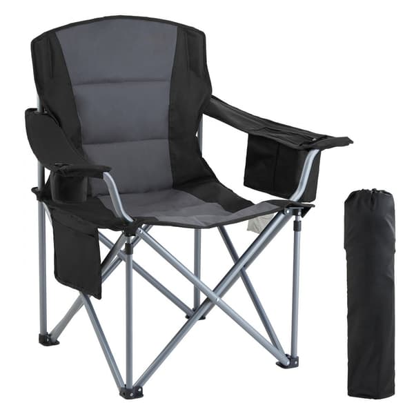 Campingstol til voksne, bærbar og robust med polstrede armlæn, sidelommer, kopholder og køletaske - perfekt til strand, picnic og fiskeri.