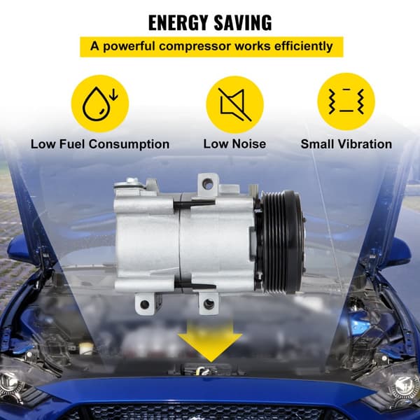A/C-kompressor og kobling til CO 101290C (4L3Z19703AB) til Ford Lincoln Mercury 93–07, motorer 4,2 l, 4,6 l, 5,4 l, 6,8 l.