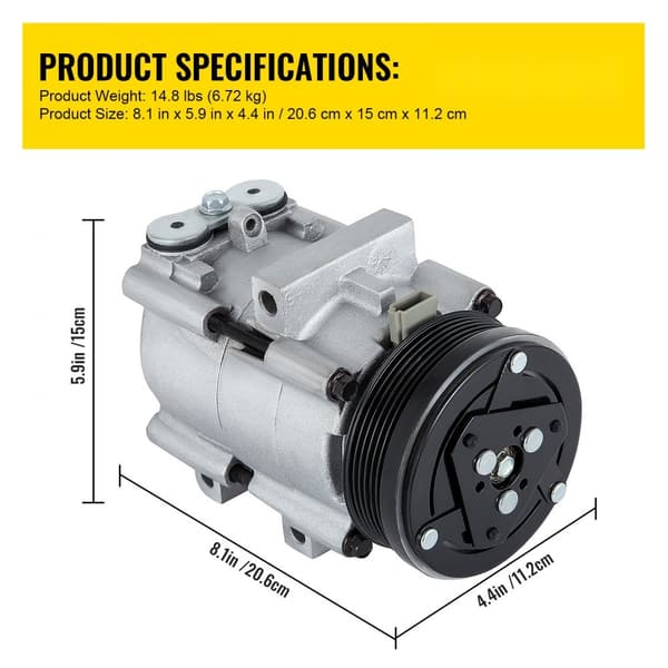 A/C-kompressor og kobling til CO 101290C (4L3Z19703AB) til Ford Lincoln Mercury 93–07, motorer 4,2 l, 4,6 l, 5,4 l, 6,8 l.