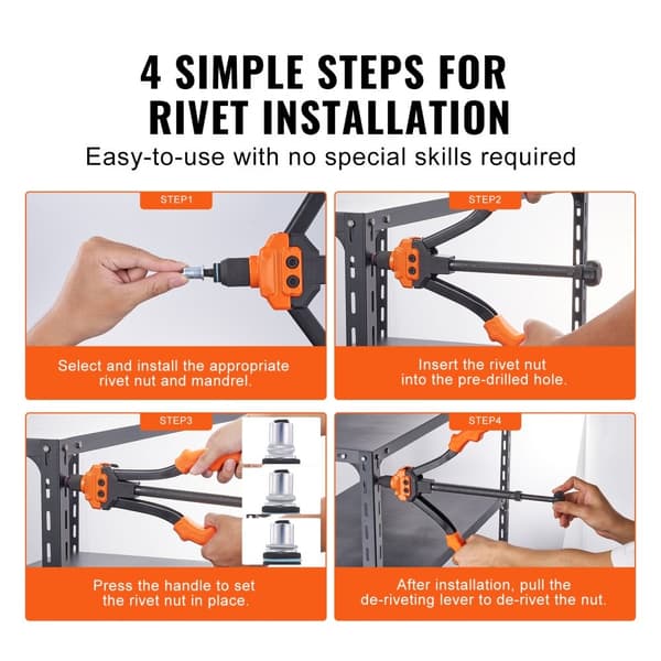 Nitmutterverktyg, 14” Rivnut Kit med 7 Metriska och SAE dorn, 70 Assorterade Nitmuttrar, Robust bärväska.