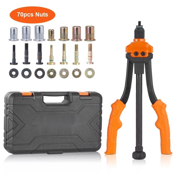 Nitmutterverktyg, 14” Rivnut Kit med 7 Metriska och SAE dorn, 70 Assorterade Nitmuttrar, Robust bärväska.
