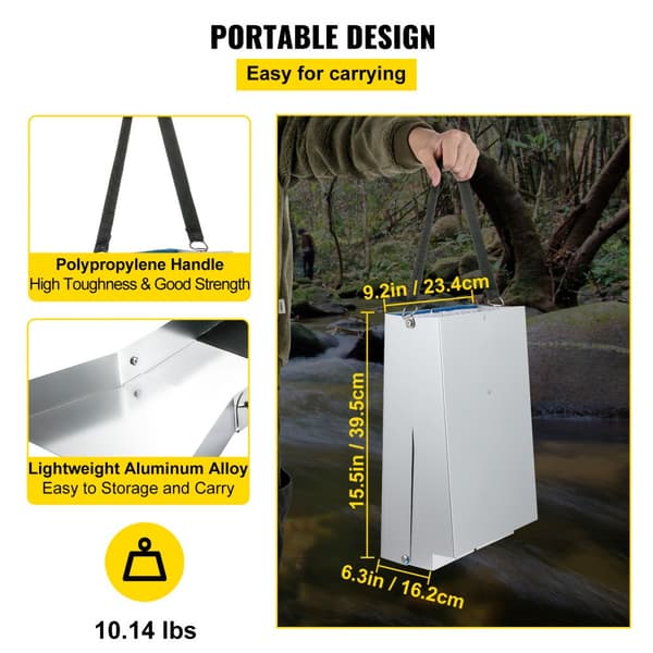 Sammenklappelig aluminiums sluice box, kompakt 50" til guld. Letvægtsbærer, perfekt til flod- og bækudvinding af guld.