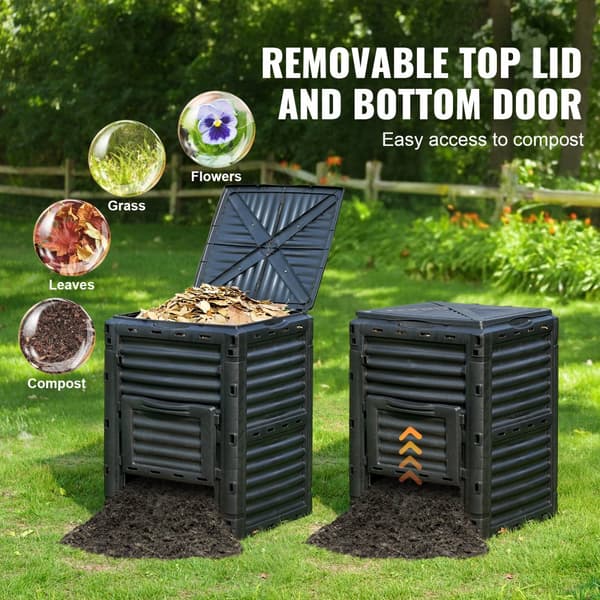 Trädgårdskompostbehållare 80 Gal, BPA-fri, stor kapacitet, utomhus, topplock, bottendörr, enkel montering, snabb bördig jord.