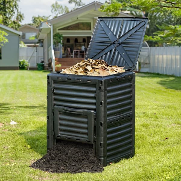 Trädgårdskompostbehållare 80 Gal, BPA-fri, stor kapacitet, utomhus, topplock, bottendörr, enkel montering, snabb bördig jord.