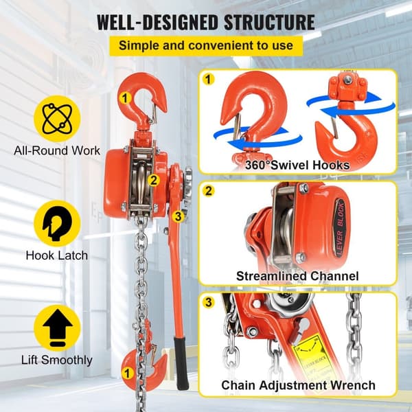 3T Chain Hoist manuaalinen vipuketjunostin 6M, 6600 lbs, 20 jalkaa. Liity vetopyörän hihnapyörään autotallissa!
