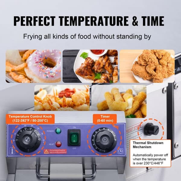 Kommersiell elektrisk fritös med bänkskiva och dubbla tankar, 6000W. Perfekt för effektiv matlagning!