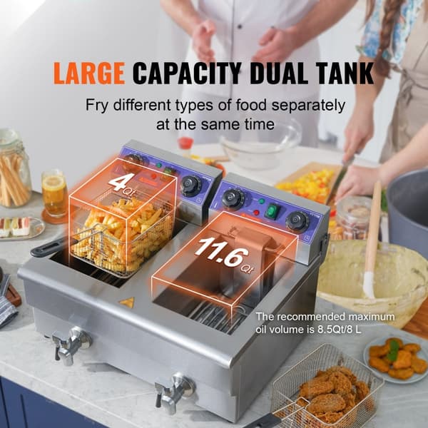 Kommersiell elektrisk fritös med bänkskiva och dubbla tankar, 6000W. Perfekt för effektiv matlagning!