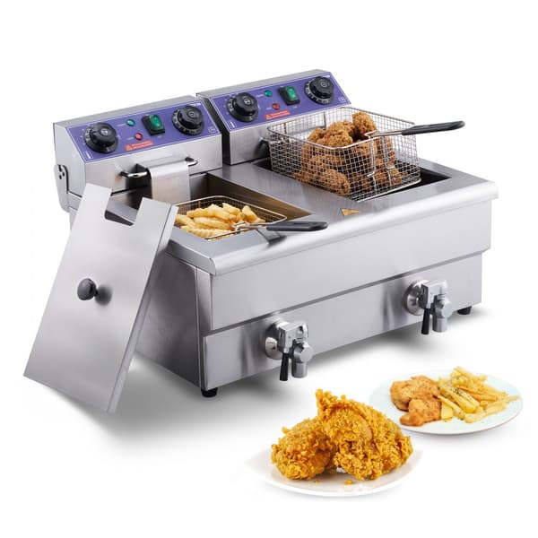 Kommersiell elektrisk fritös med bänkskiva och dubbla tankar, 6000W. Perfekt för effektiv matlagning!