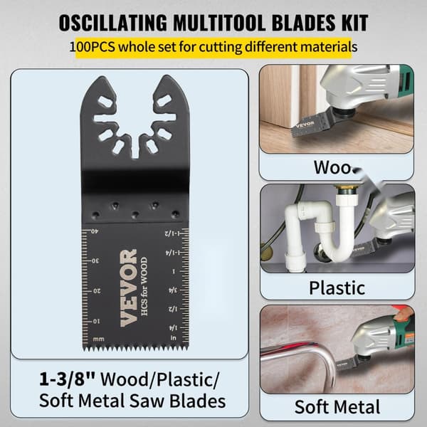100 STK Oscillerende savklinger, Hurtigudløsnings multitool blade kit, HCS værktøjsklinger til træ, plast og metal. Kompatibel med topmærker.