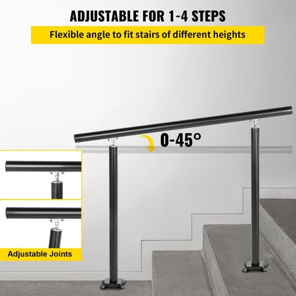 Udendørs trappegelænder, sort aluminium, 4 fod, 34 tommer, justerbart fra 0-60 grader - ideelt til haven og trapper.