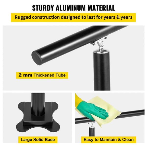 Udendørs trappegelænder, sort aluminium, 4 fod, 34 tommer, justerbart fra 0-60 grader - ideelt til haven og trapper.