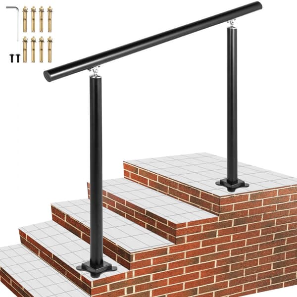 Udendørs trappegelænder, sort aluminium, 4 fod, 34 tommer, justerbart fra 0-60 grader - ideelt til haven og trapper.