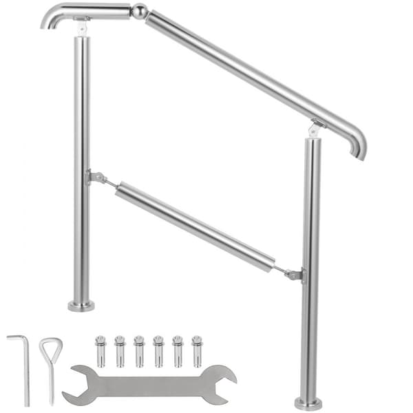 3-trins gelænder i rustfrit stål til indendørs/udendørs brug. Justerbart trappegelænder, kapacitet 220 lb, inkl. installationssæt til DIY.