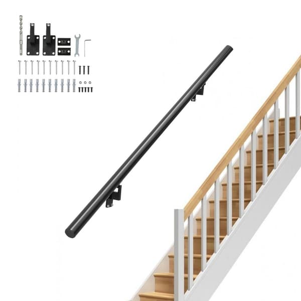 Ledstång Trappräcke, 5 fot, väggmonterad för inomhus, aluminiumlegering, installationssats, 440 LBS kapacitet.