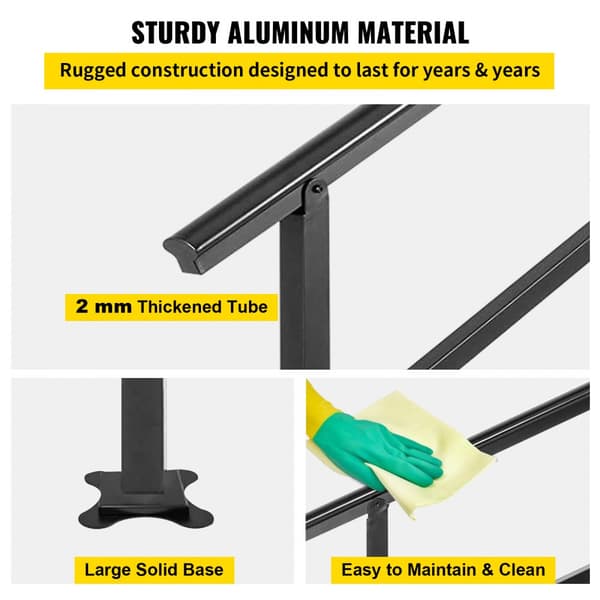 Ledstång Utomhustrappa 48x35,5 tum Justerbart trappräcke 0-45° Aluminium Svart för tvärstångstrappor.