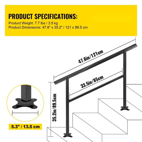 Ledstång Utomhustrappa 48x35,5 tum Justerbart trappräcke 0-45° Aluminium Svart för tvärstångstrappor.